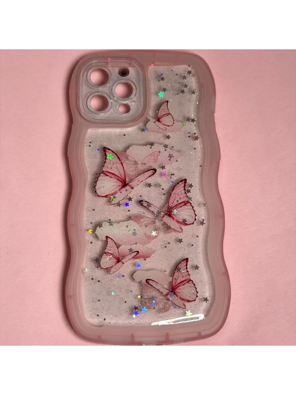 Love Life Style On Pink Butterfly Glitter Phone Case For iPhone 12 Pro